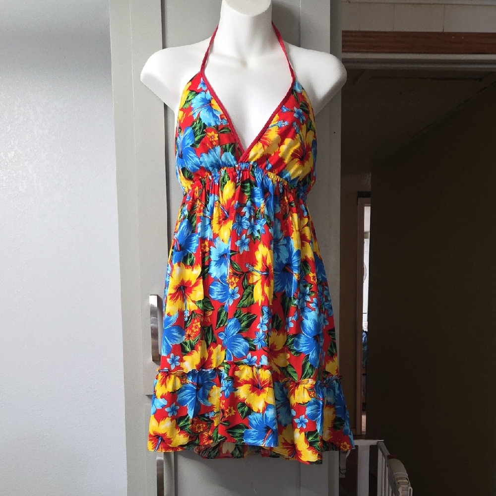 Vibrant Floral Halter Midi Dress